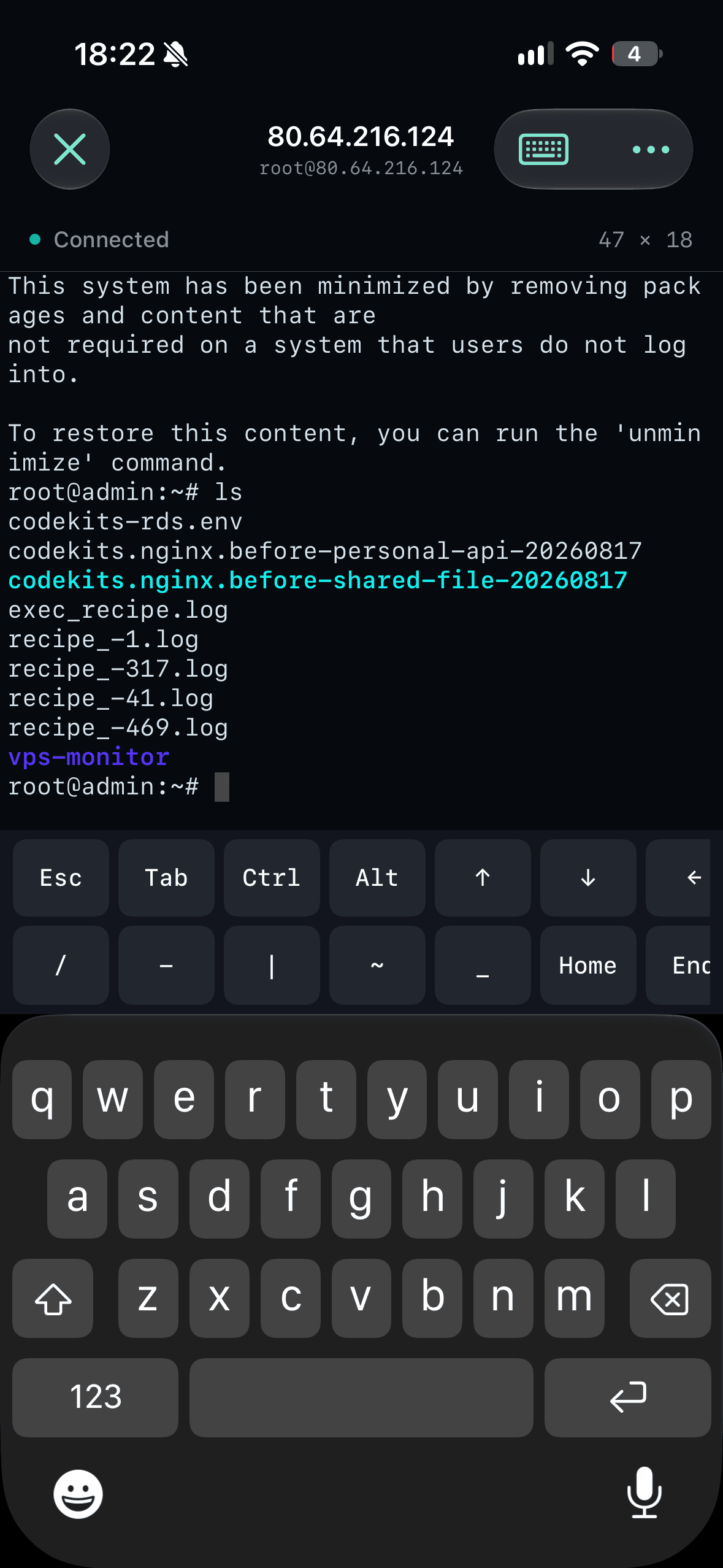 Connected terminal
