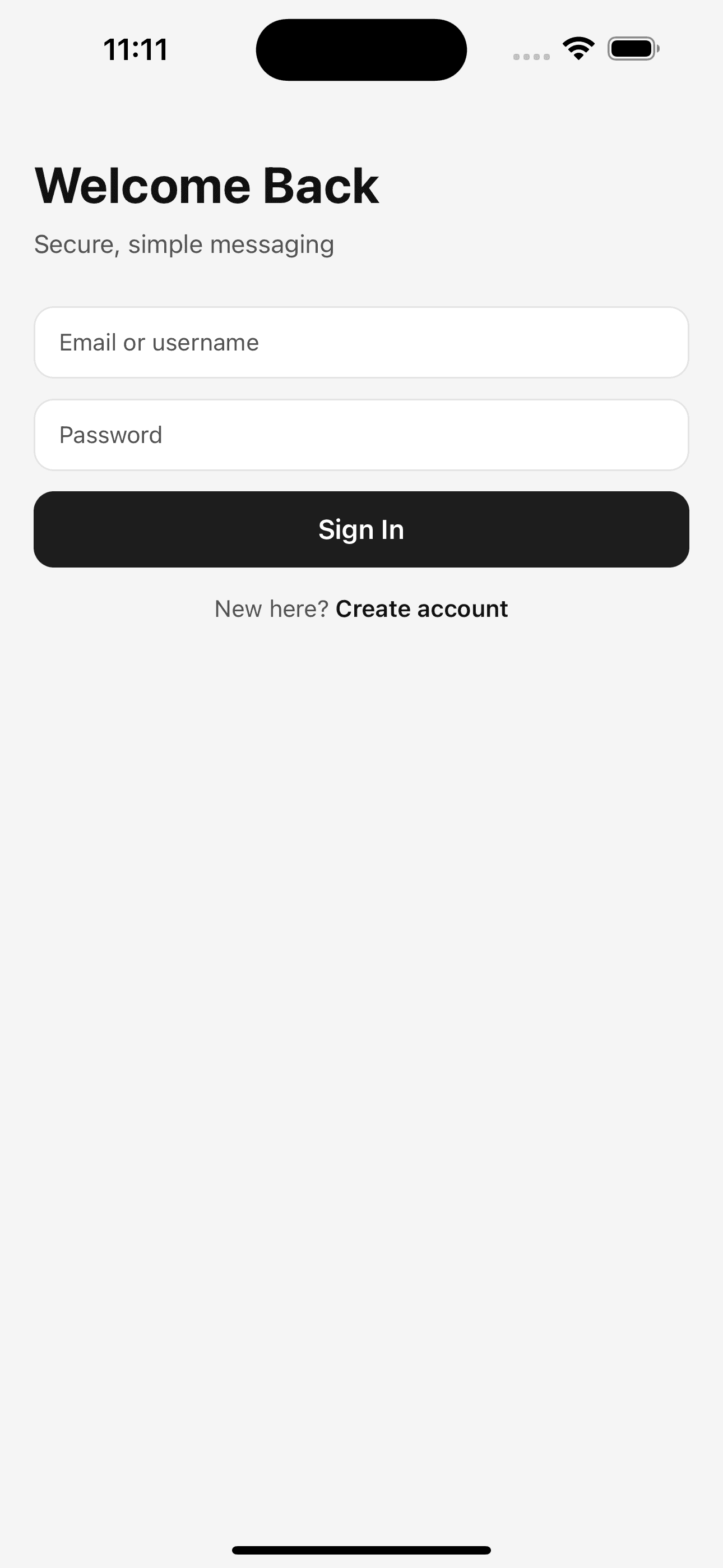 Encrypted Messenger sign in screen with welcome back message